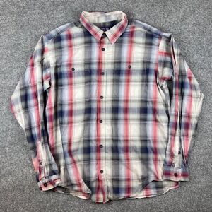 Patagonia Long Sleeved Pima Cotton Shirt Mens L Red Blue Plaid Flannel Button